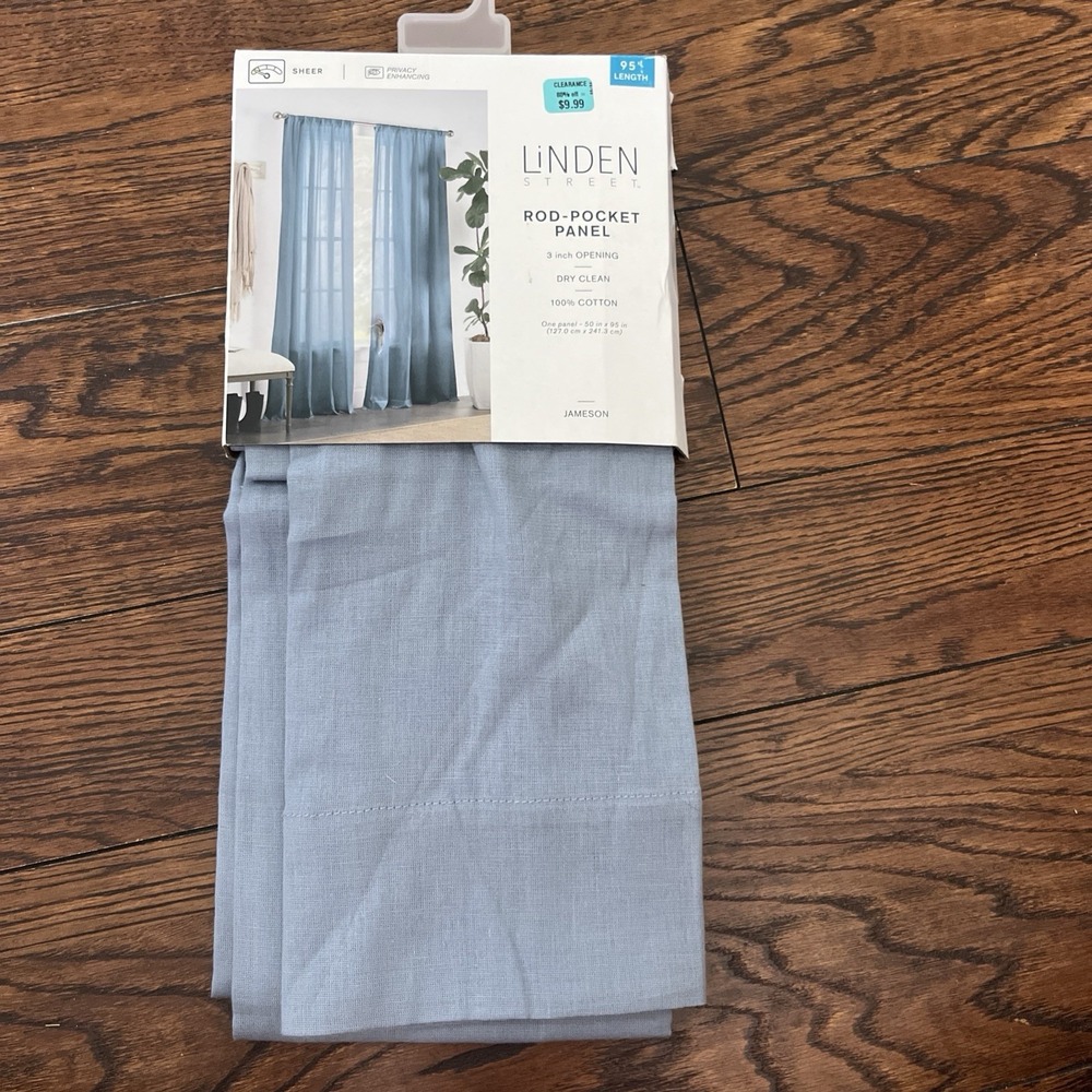 linden street rod pocket light indigo jameson cotton solid sheer 95" 1 Panel